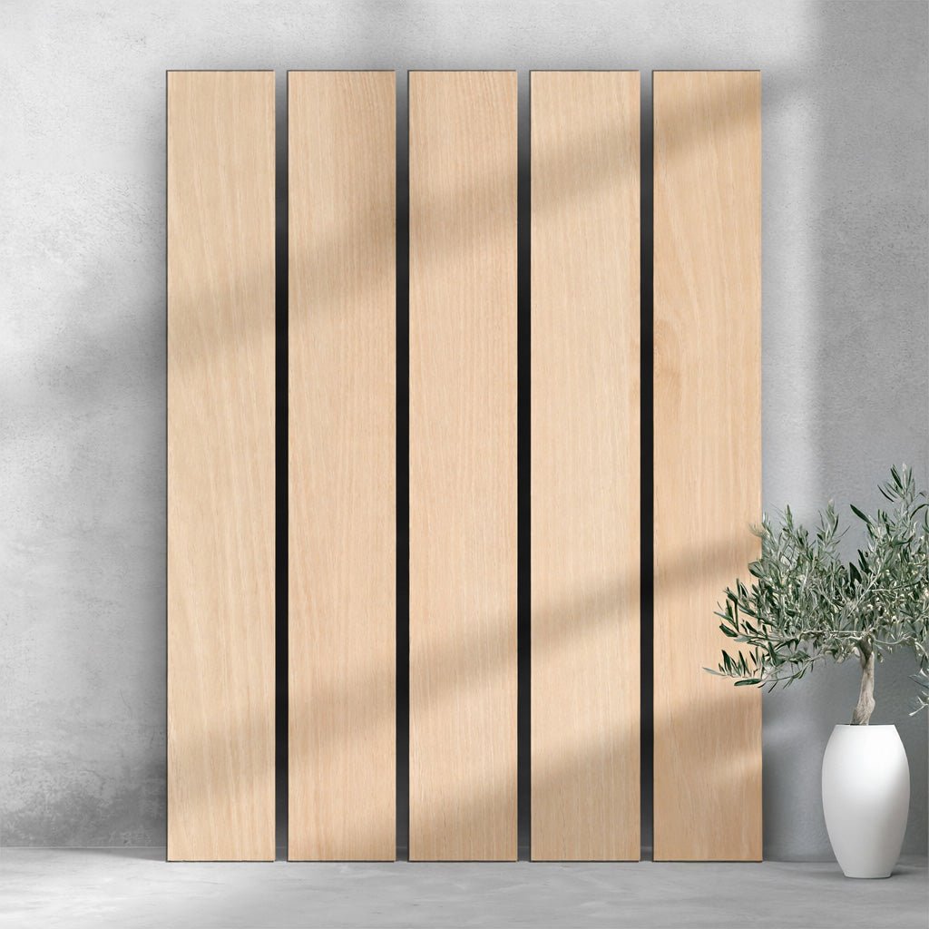 106" Tall ULTRALIGHT Flexible Lightweight Full White Oak Accent Wall Panels with Black Felt Backing