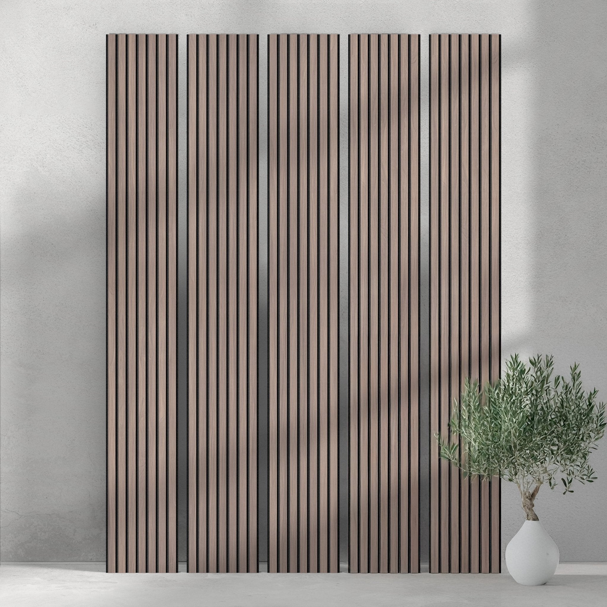 106" Tall ULTRALIGHT Flexible Lightweight Walnut Acoustic Wood Slat Wall Panels with Black Felt Backing