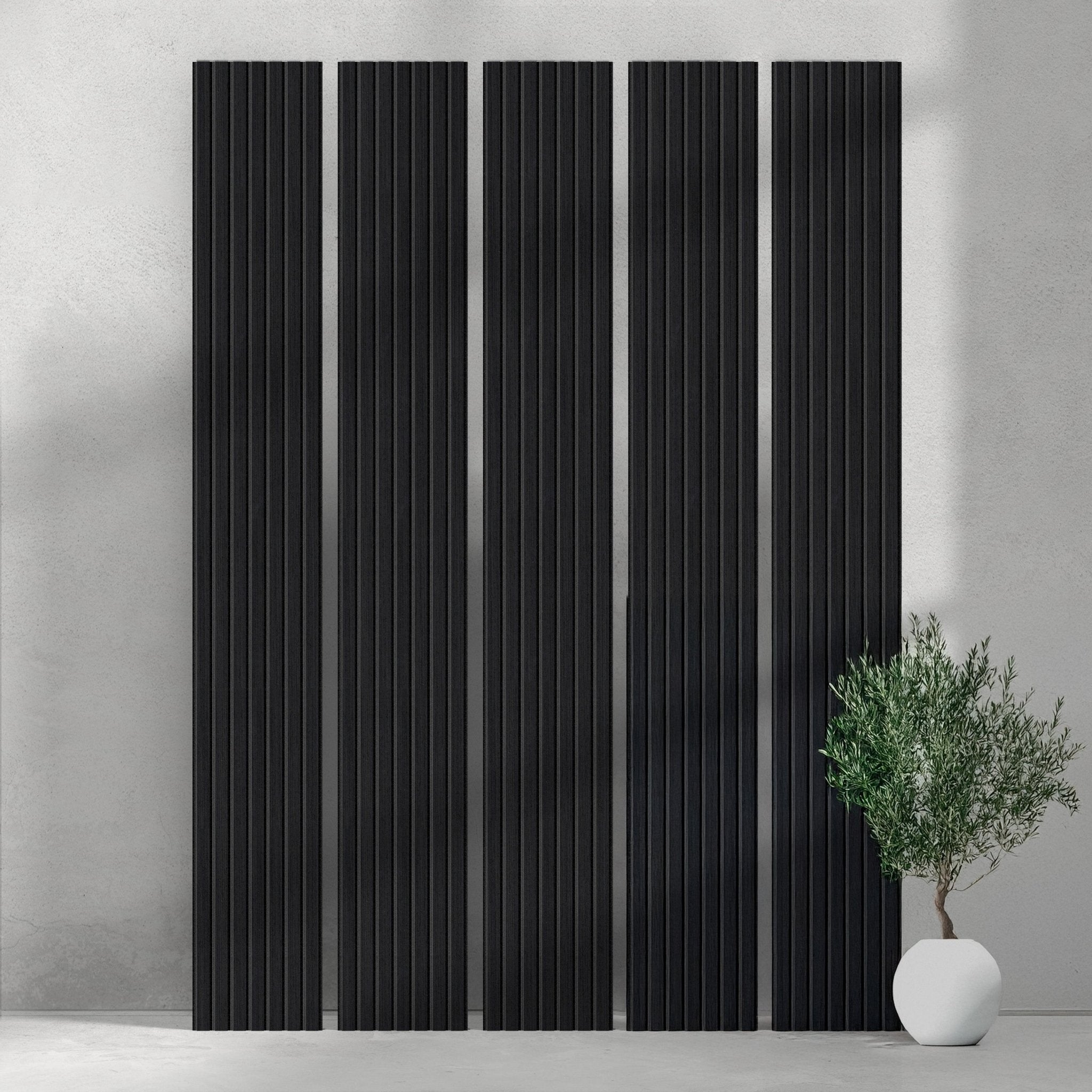 106" ULTRALIGHT Flexible Lightweight Black Oak Acoustic Wood Slat Wall Panels with Black Felt Backing