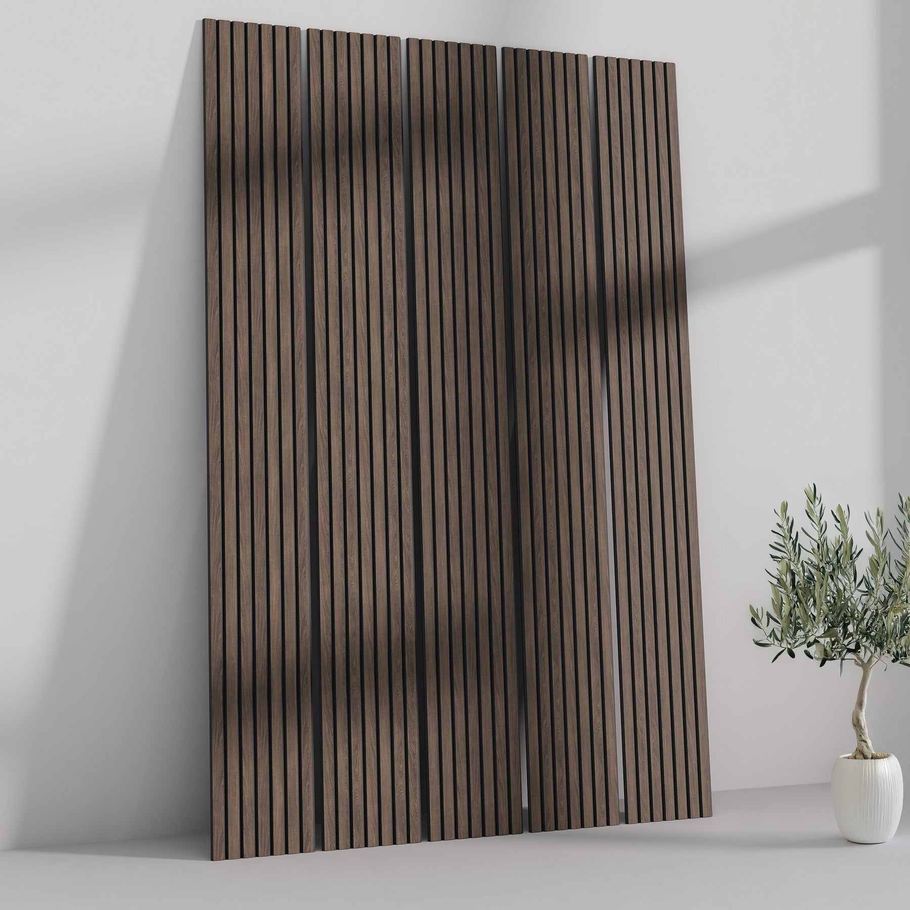 106" ULTRALIGHT Flexible Lightweight Dark Smoke Oak Acoustic Wood Slat Wall Panels with Black Felt Backing