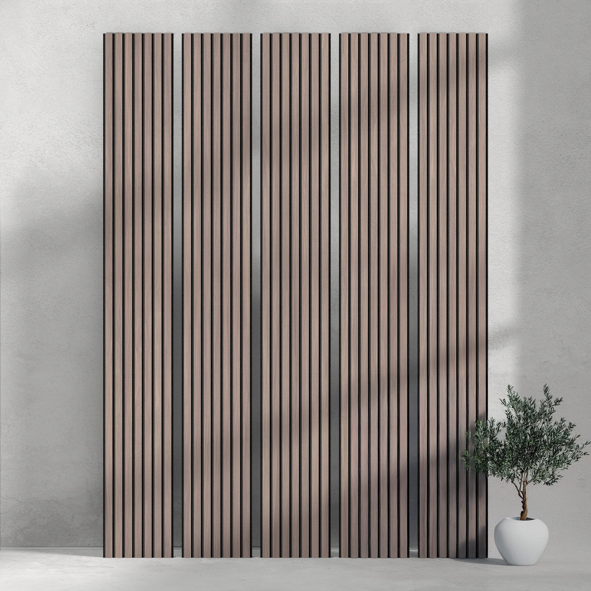 118" Tall ULTRALIGHT Flexible Lightweight Walnut Acoustic Wood Slat Wall Panels with Black Felt Backing
