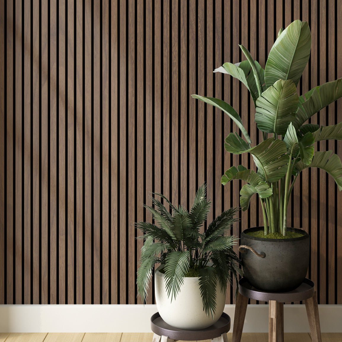 Natural Walnut Acoustic Wood Slat Wall Tiles with Black Felt Backing