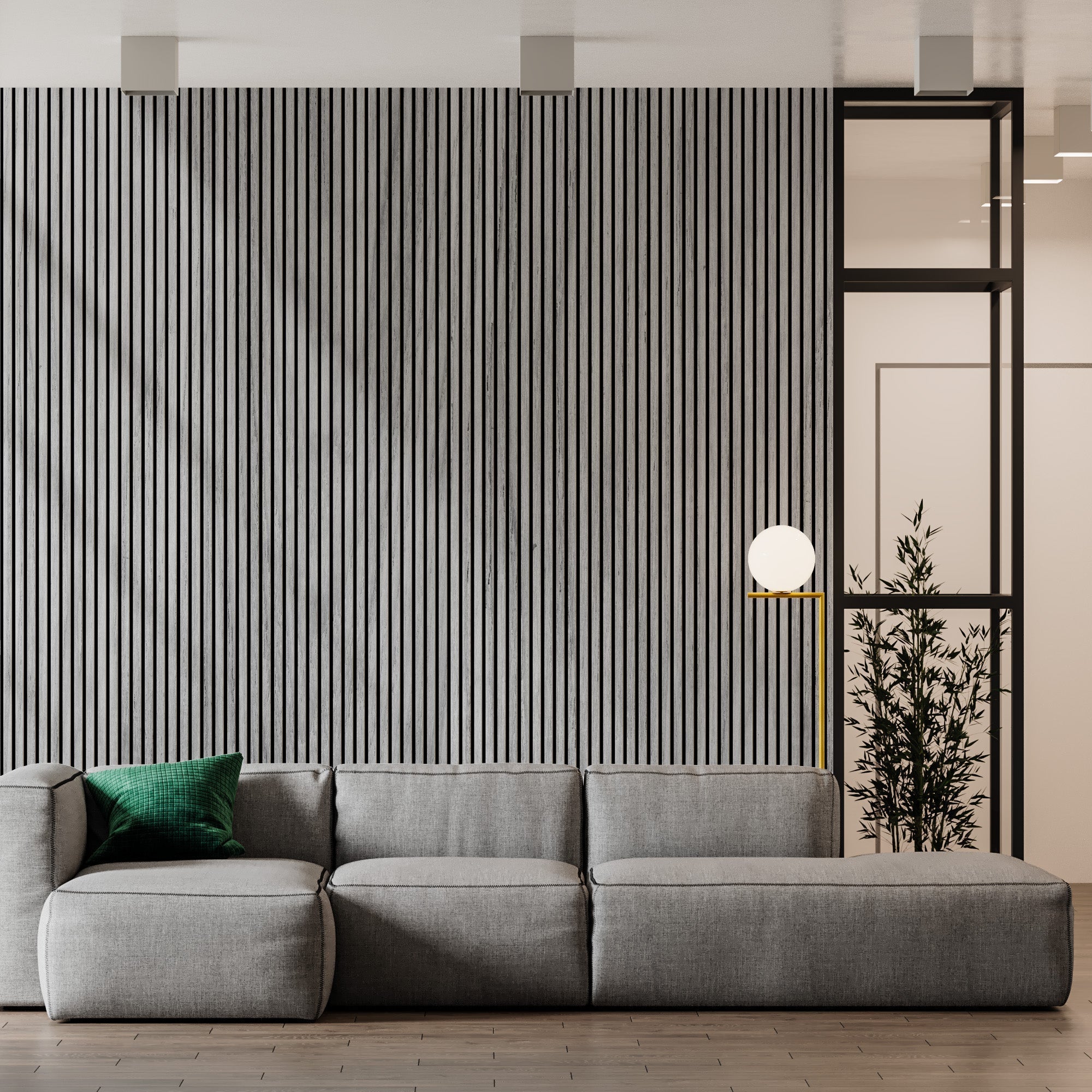 106" ULTRALIGHT Flexible Lightweight Grey Oak Acoustic Wood Slat Wall Panels with Black Felt Backing