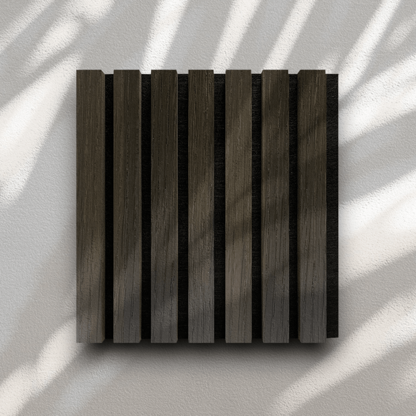 Wood Slat Acoustic Panel Sample in Dark Smoke Natural Oak, Black Felt