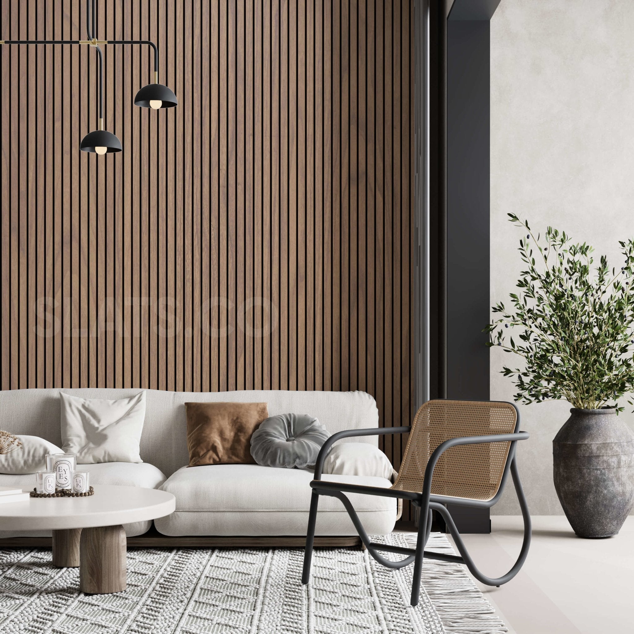 106" Tall ULTRALIGHT Flexible Lightweight Walnut Acoustic Wood Slat Wall Panels with Black Felt Backing