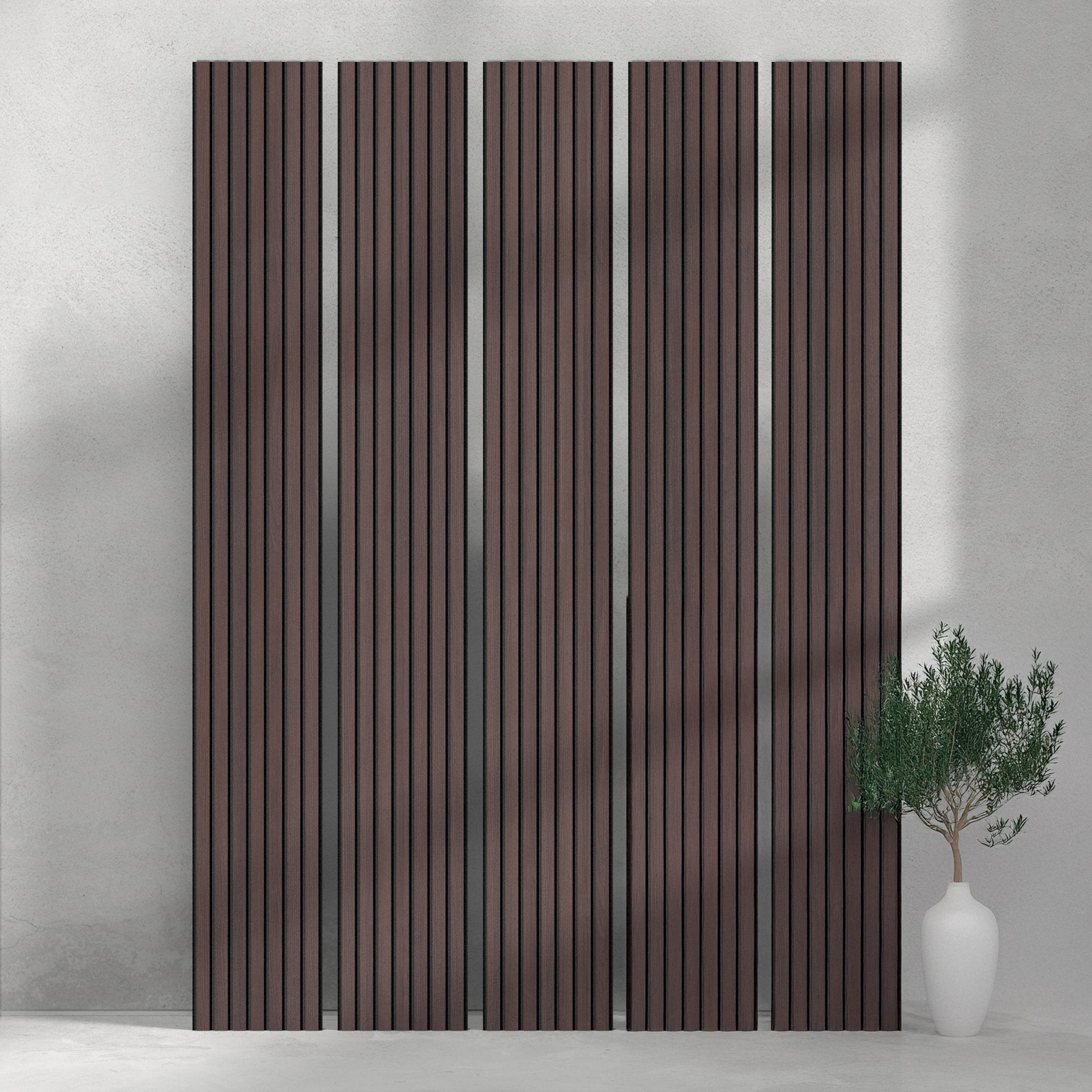 106" ULTRALIGHT Flexible Lightweight Dark Smoke Oak Acoustic Wood Slat Wall Panels with Black Felt Backing