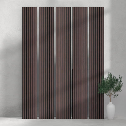 106" ULTRALIGHT Flexible Lightweight Dark Smoke Oak Acoustic Wood Slat Wall Panels with Black Felt Backing