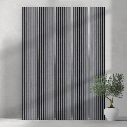 106" ULTRALIGHT Flexible Lightweight Grey Oak Acoustic Wood Slat Wall Panels with Black Felt Backing