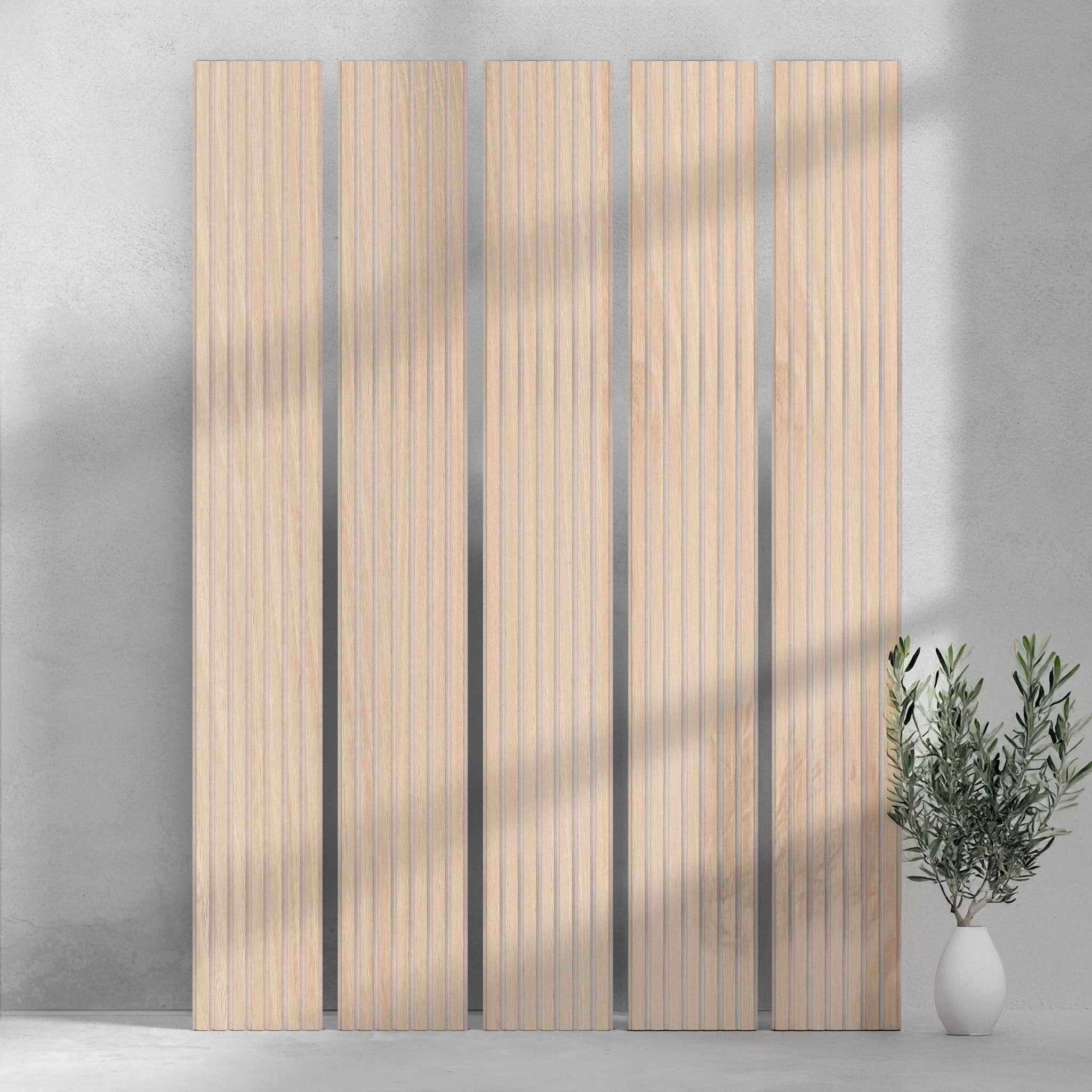 106" ULTRALIGHT Flexible Lightweight White Oak Acoustic Wood Slat Wall Panels with Beige Felt Backing
