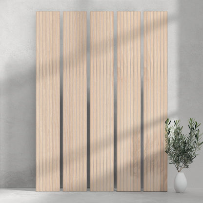 106" ULTRALIGHT Flexible Lightweight White Oak Acoustic Wood Slat Wall Panels with Beige Felt Backing