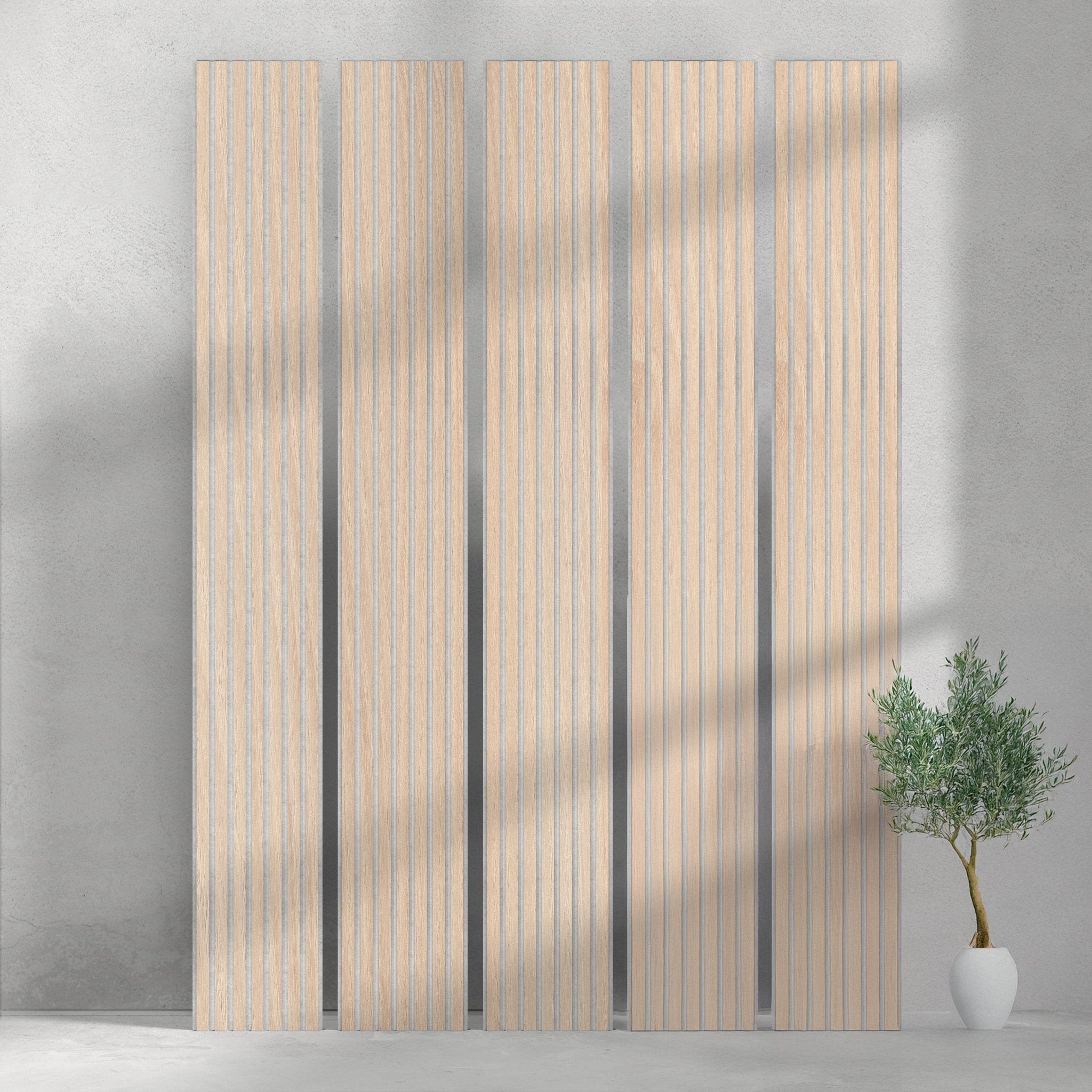 106" ULTRALIGHT Flexible Lightweight White Oak Acoustic Wood Slat Wall Panels with Grey Felt Backing