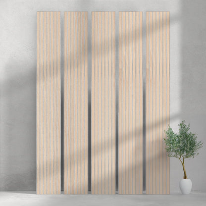 106" ULTRALIGHT Flexible Lightweight White Oak Acoustic Wood Slat Wall Panels with Grey Felt Backing