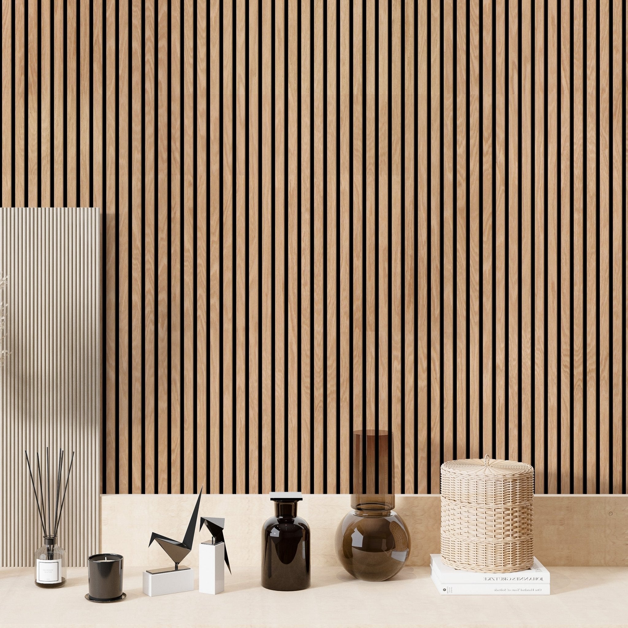 American Red Oak 100% Solid Acoustic Wood Slat Wall Panels with Black Felt Backing
