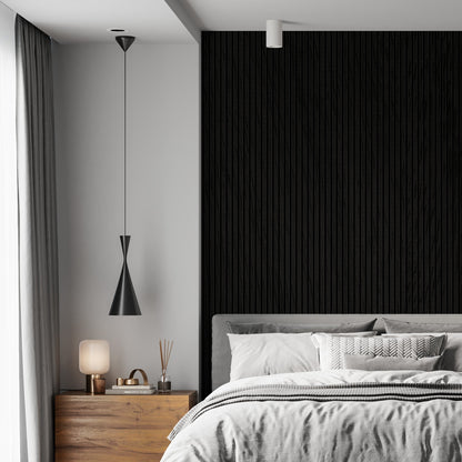 106" ULTRALIGHT Flexible Lightweight Black Oak Acoustic Wood Slat Wall Panels with Black Felt Backing