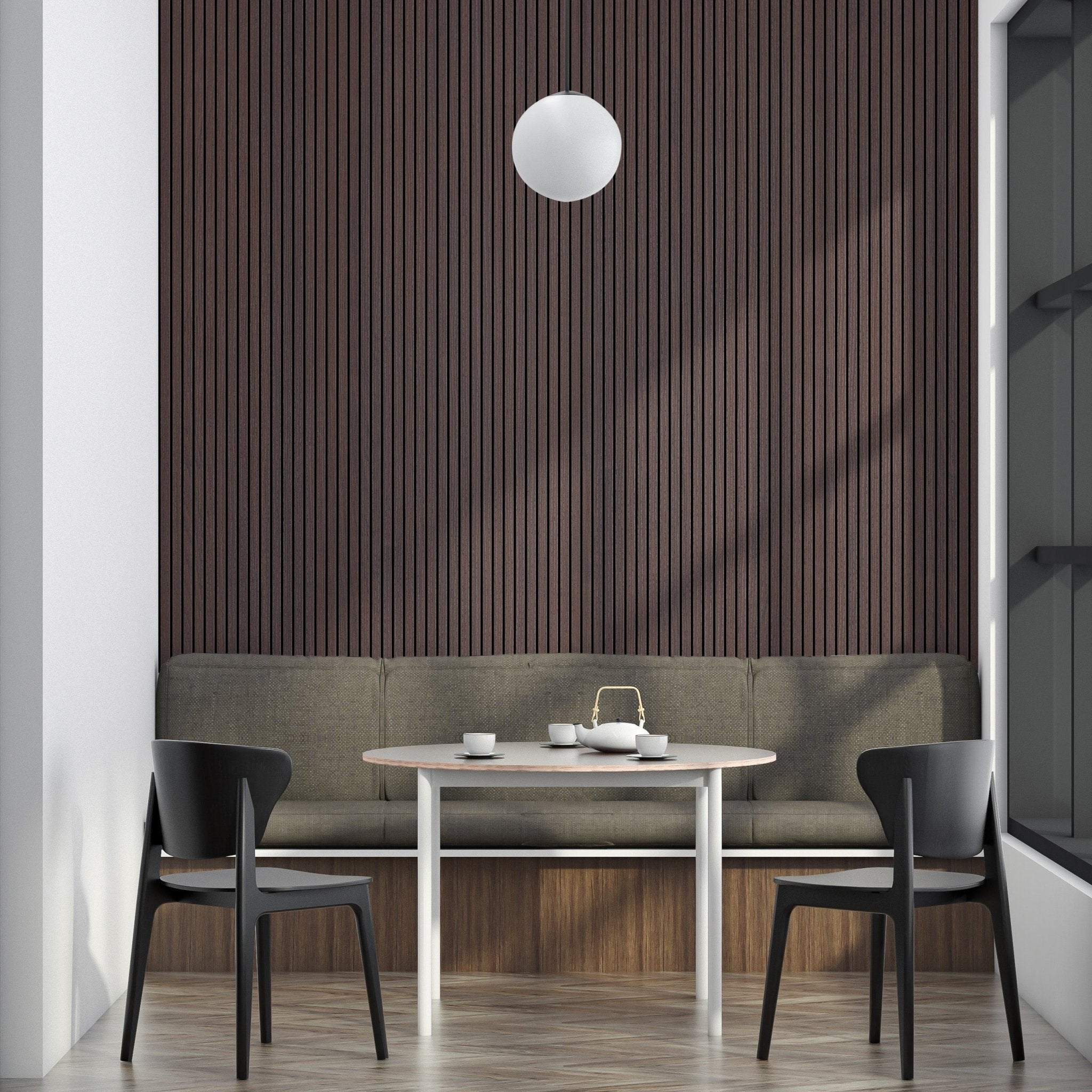 106" ULTRALIGHT Flexible Lightweight Dark Smoke Oak Acoustic Wood Slat Wall Panels with Black Felt Backing