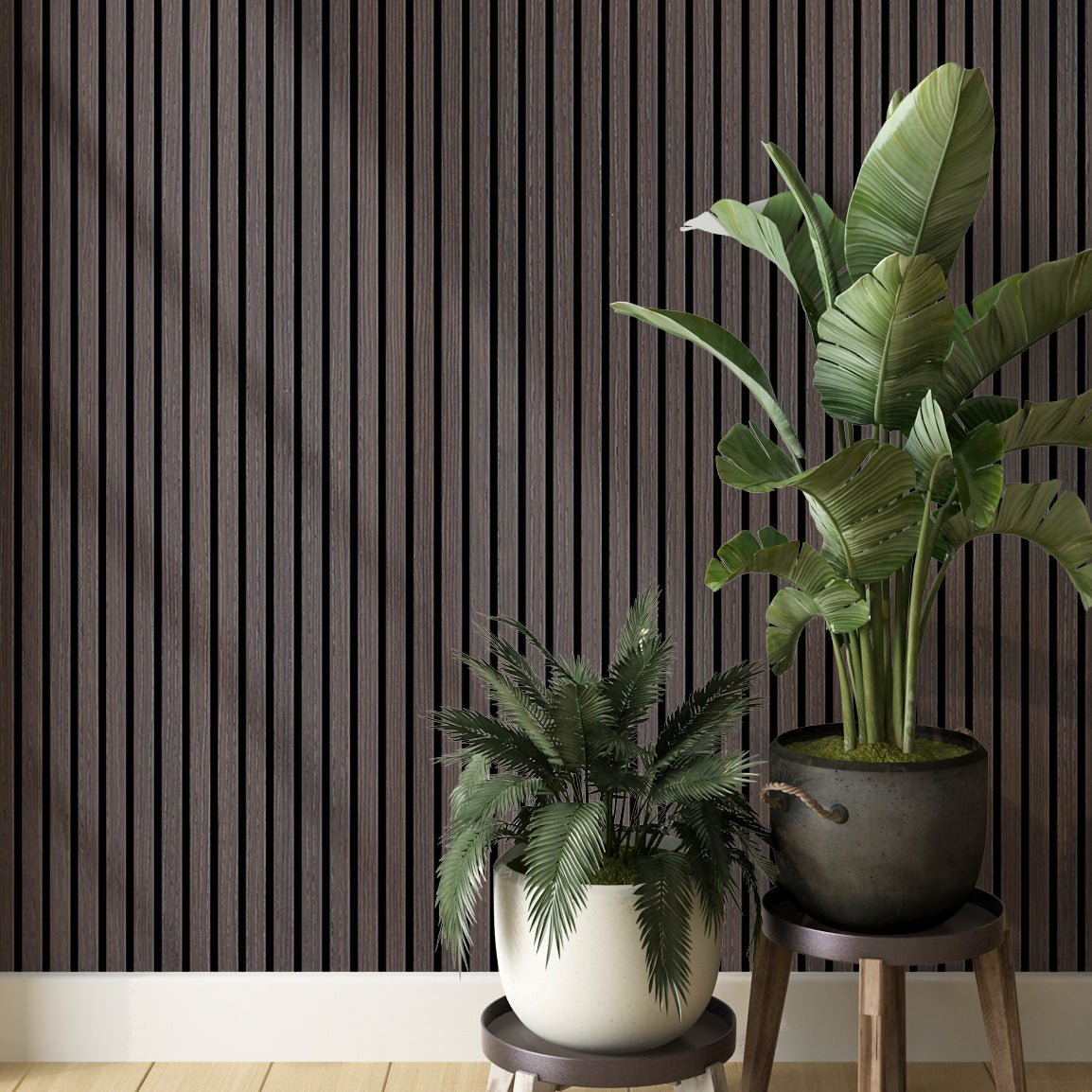 106" ULTRALIGHT Flexible Lightweight Dark Smoke Oak Acoustic Wood Slat Wall Panels with Black Felt Backing
