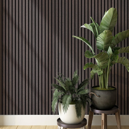 106" ULTRALIGHT Flexible Lightweight Dark Smoke Oak Acoustic Wood Slat Wall Panels with Black Felt Backing