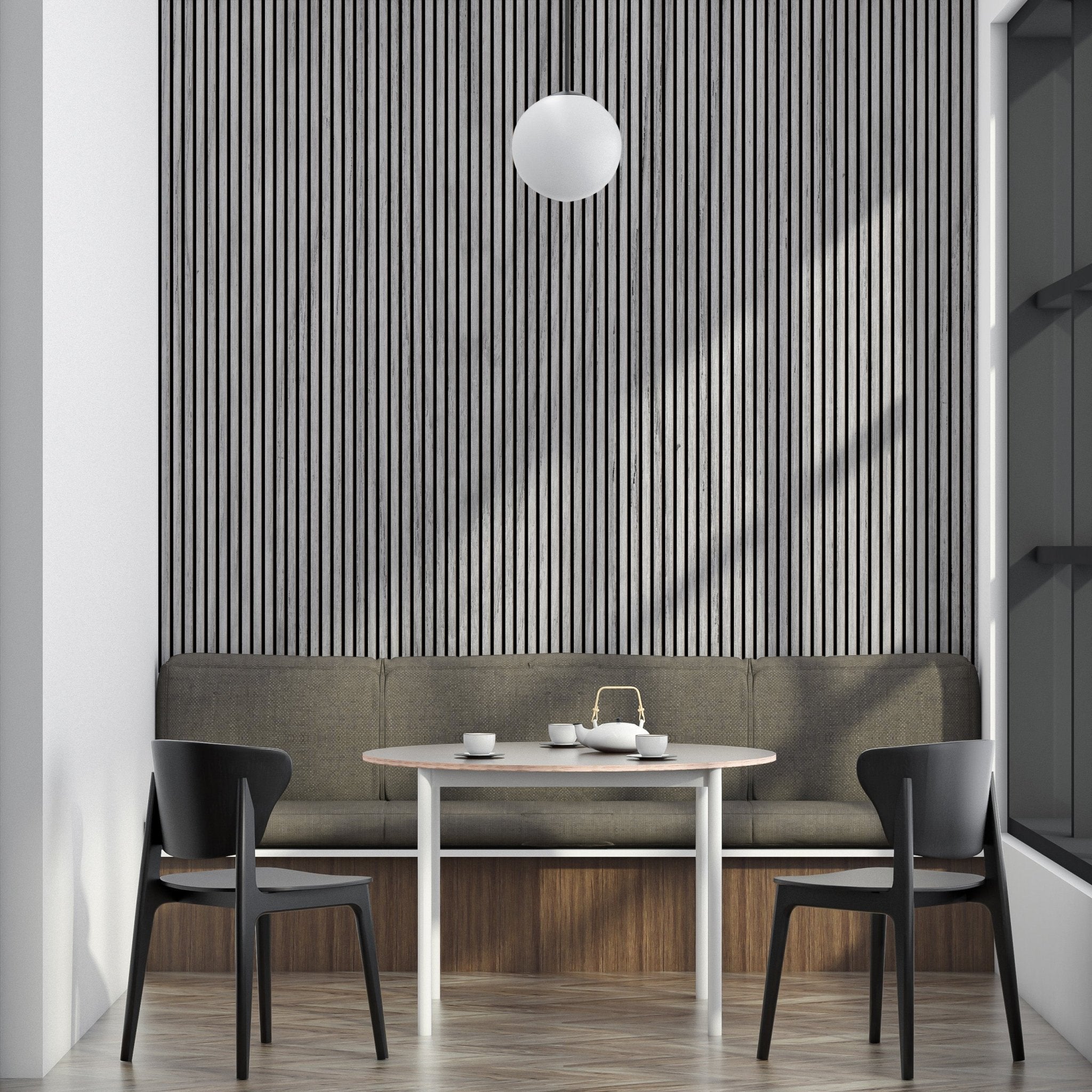 106" ULTRALIGHT Flexible Lightweight Grey Oak Acoustic Wood Slat Wall Panels with Black Felt Backing