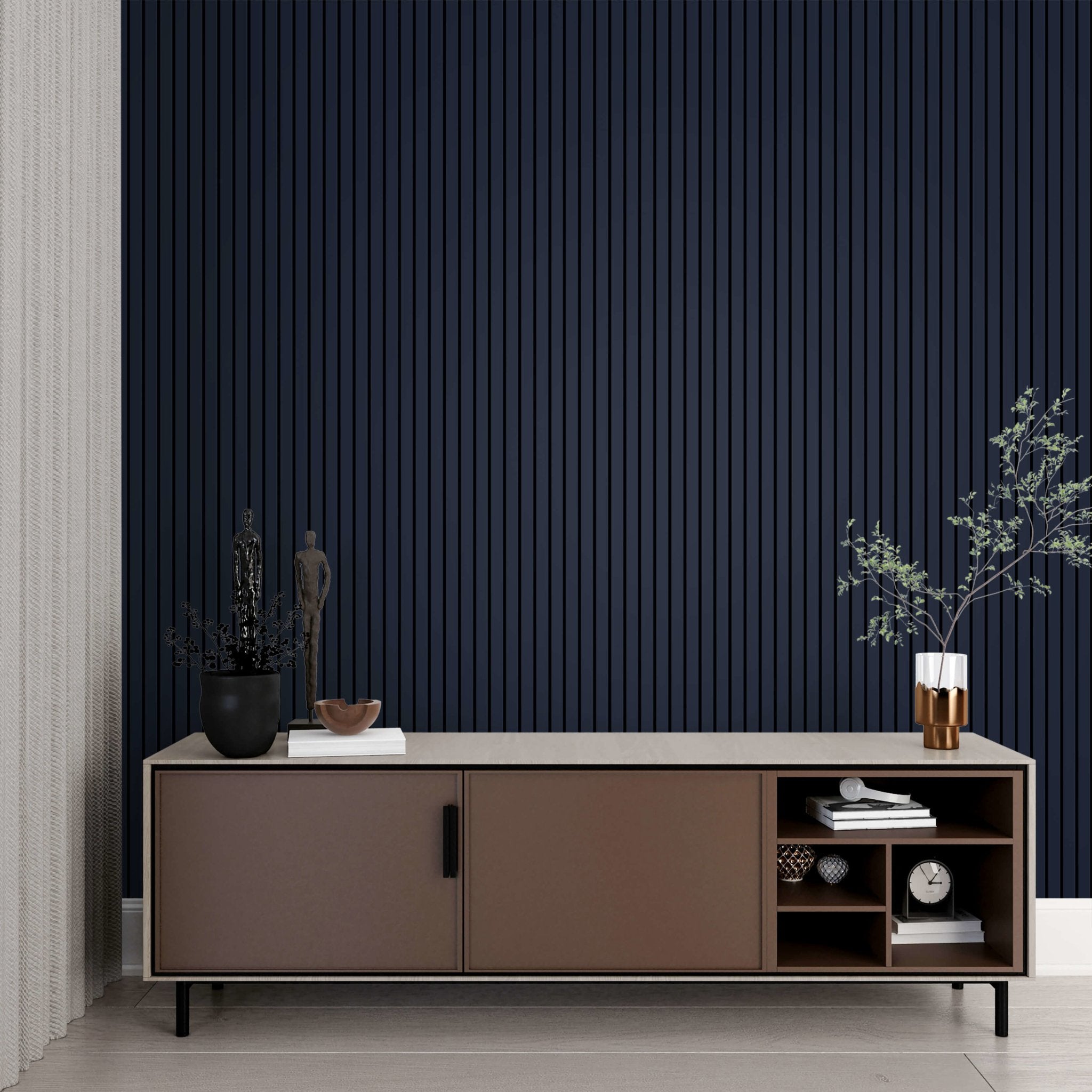 Deep Indigo Wall Slat Acoustic Panel with Black Felt Backing