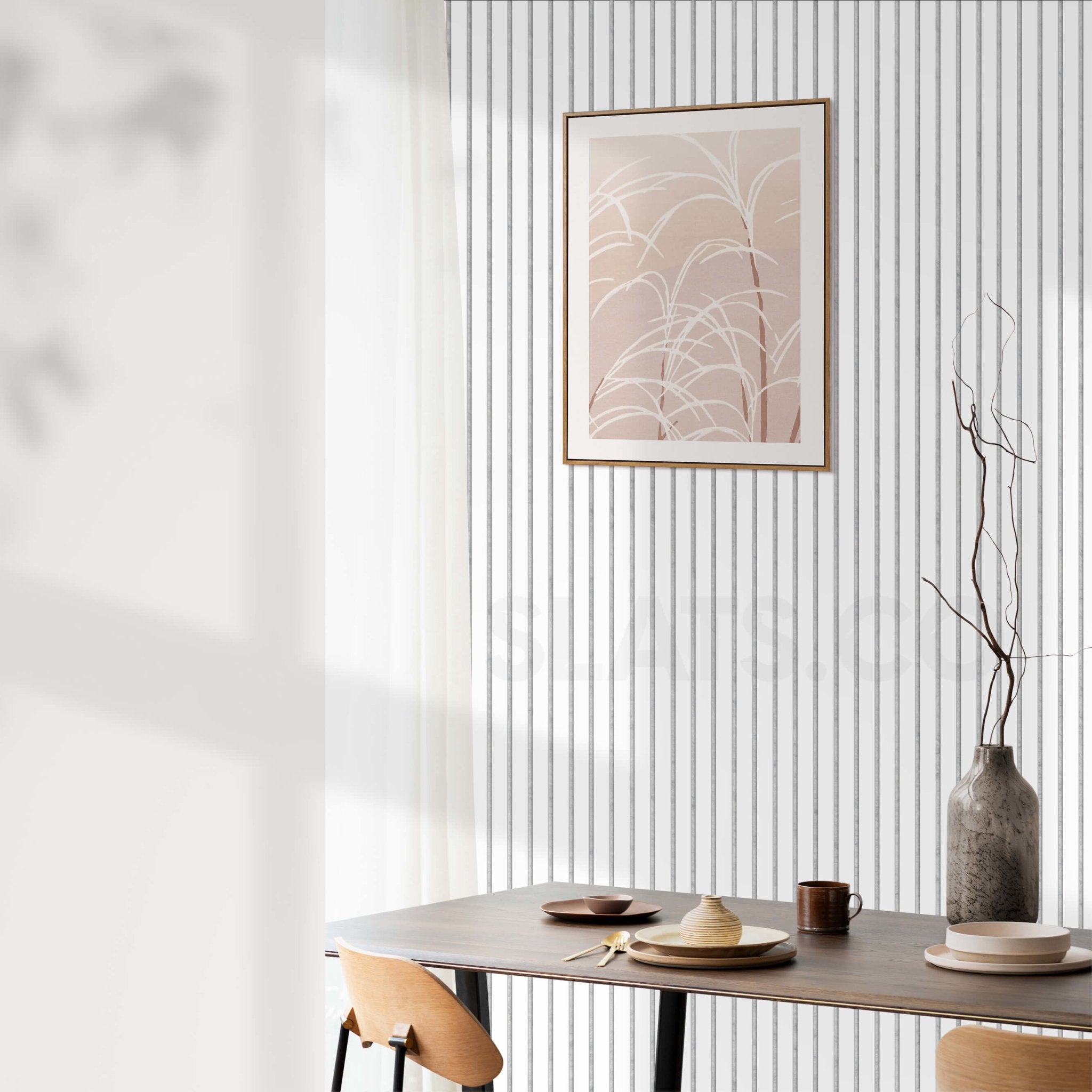 Diamond White Wall Slat Acoustic Panel with Grey Felt Backing