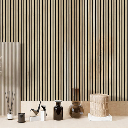 White Ash 100% Solid Acoustic Wood Slat Wall Panels with Black Felt Backing