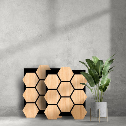 White Oak Acoustic Hexagon Wood Panel with Black Felt Backing