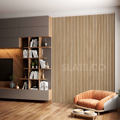 White Oak Acoustic Wood Slat Wall Tiles with Black Felt Backing