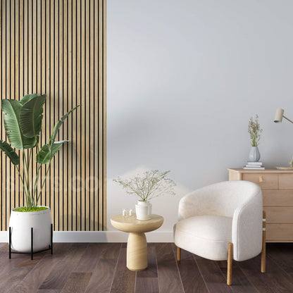 White Oak Acoustic Wood Slat Wall Tiles with Black Felt Backing