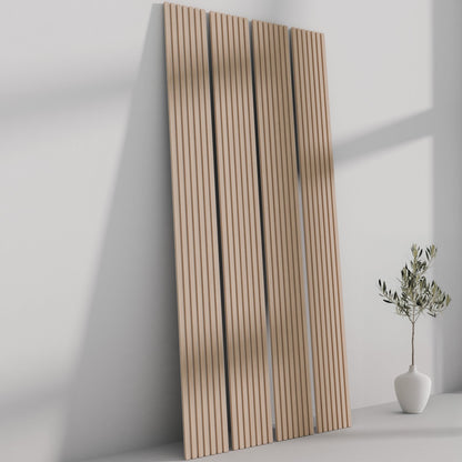 Natural Oak TrueWood 3-Sided Veneer Acoustic Slat Panel with Grey Felt Backing (4 Panels)