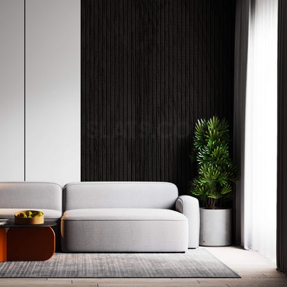 106" ULTRALIGHT Flexible Lightweight Black Oak Acoustic Wood Slat Wall Panels with Black Felt Backing